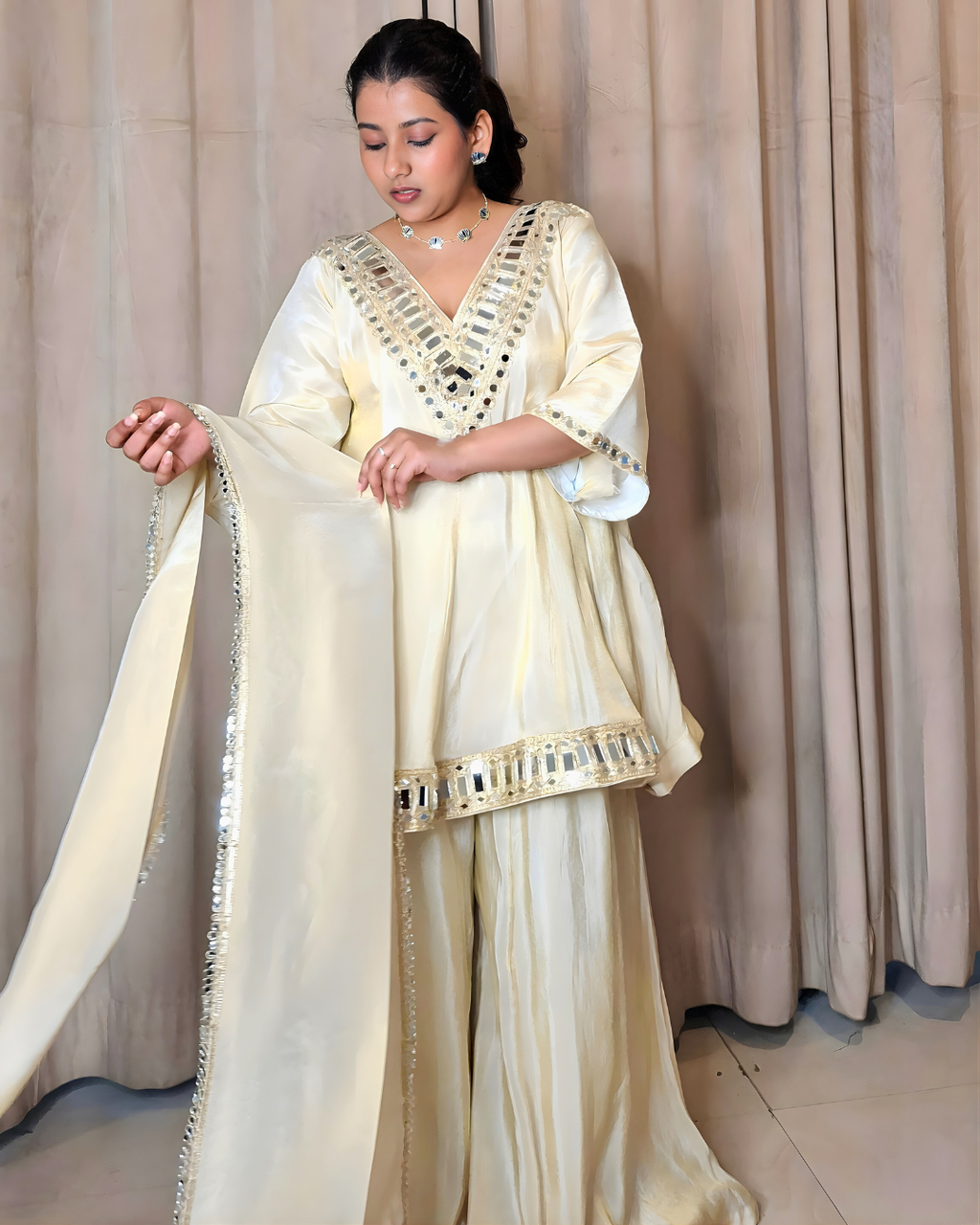 Mirror Gold Tissue Silk Palazzo Set