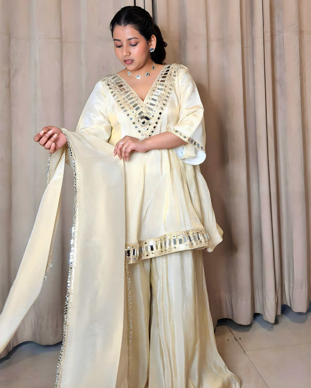 Mirror Gold Tissue Silk Palazzo Set