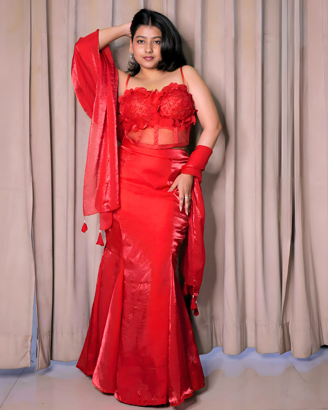 Mirchi Red Corset Fishcut Lehenga Set