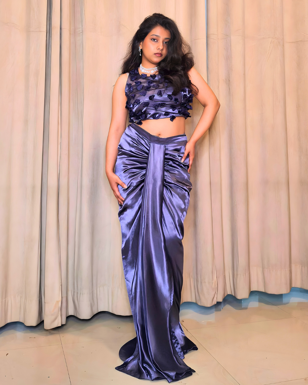 Royal Purple Satin Silk Drape Set