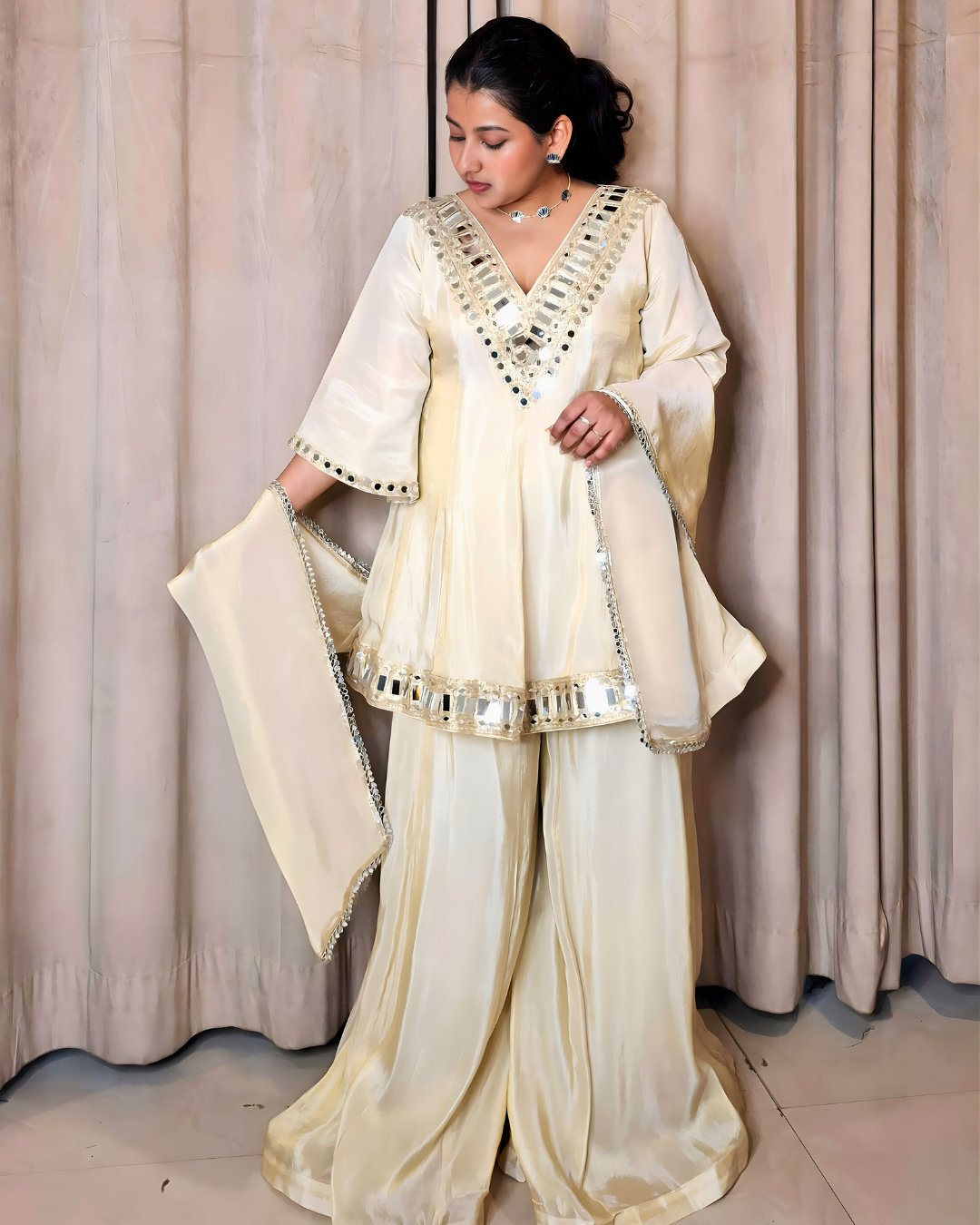 Mirror Gold Tissue Silk Palazzo Set