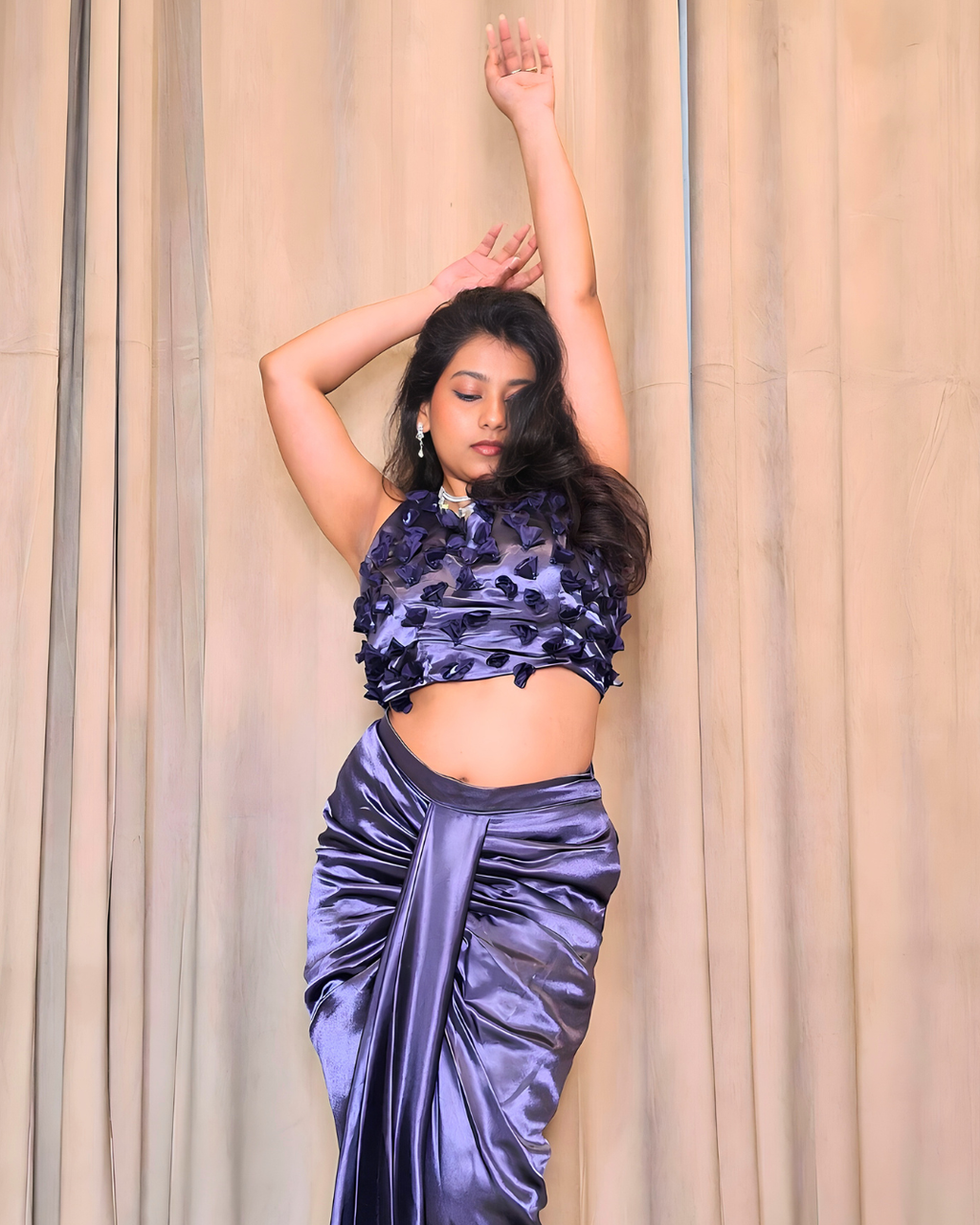 Royal Purple Satin Silk Drape Set