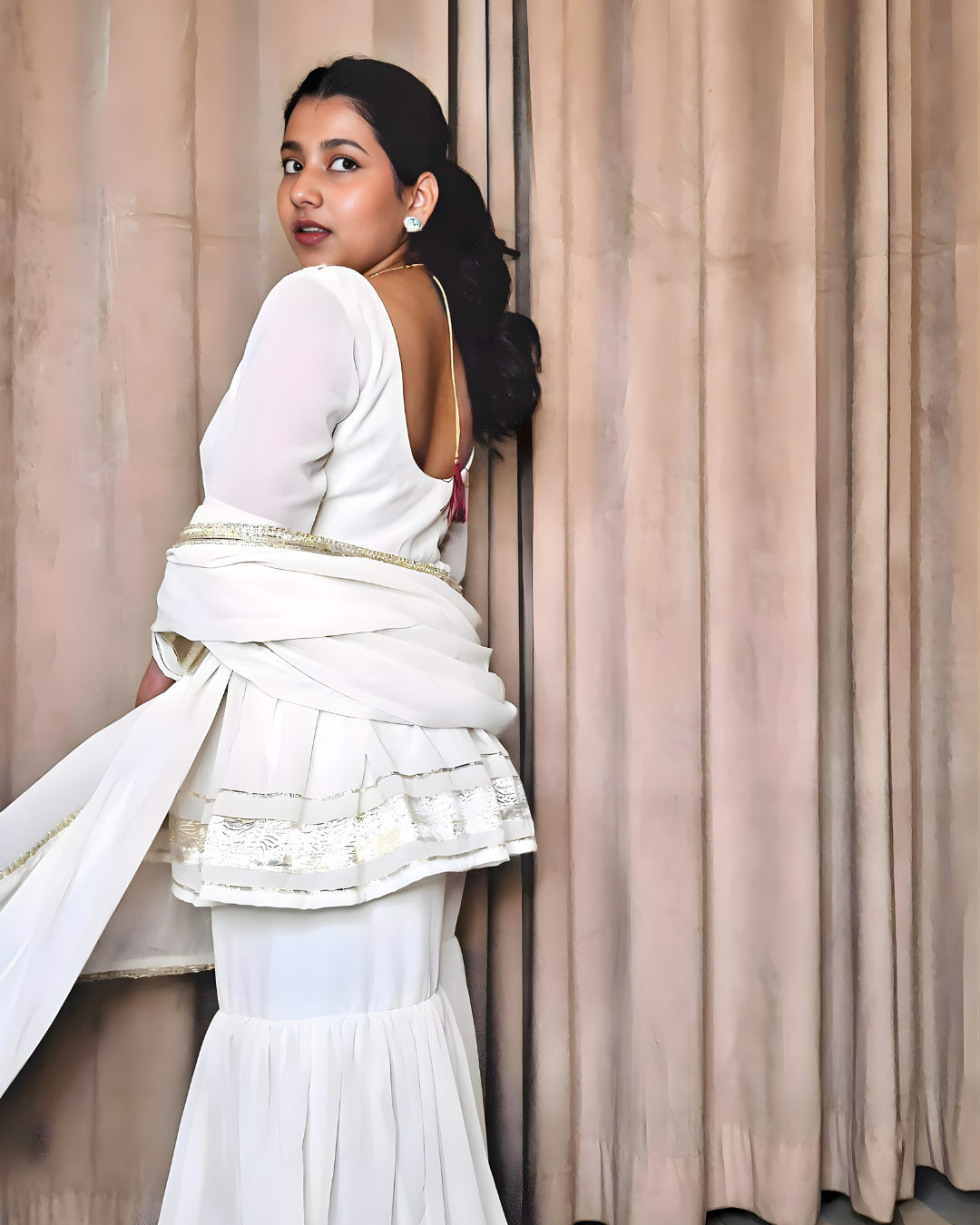 Ivory Georgette Sharara Suit Set
