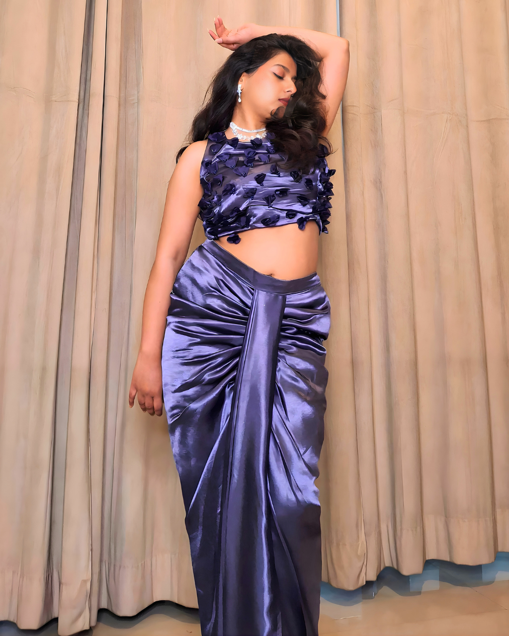 Royal Purple Satin Silk Drape Set