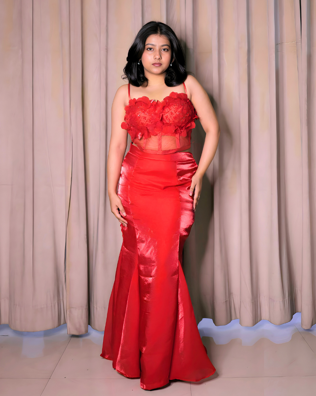Mirchi Red Corset Fishcut Lehenga Set