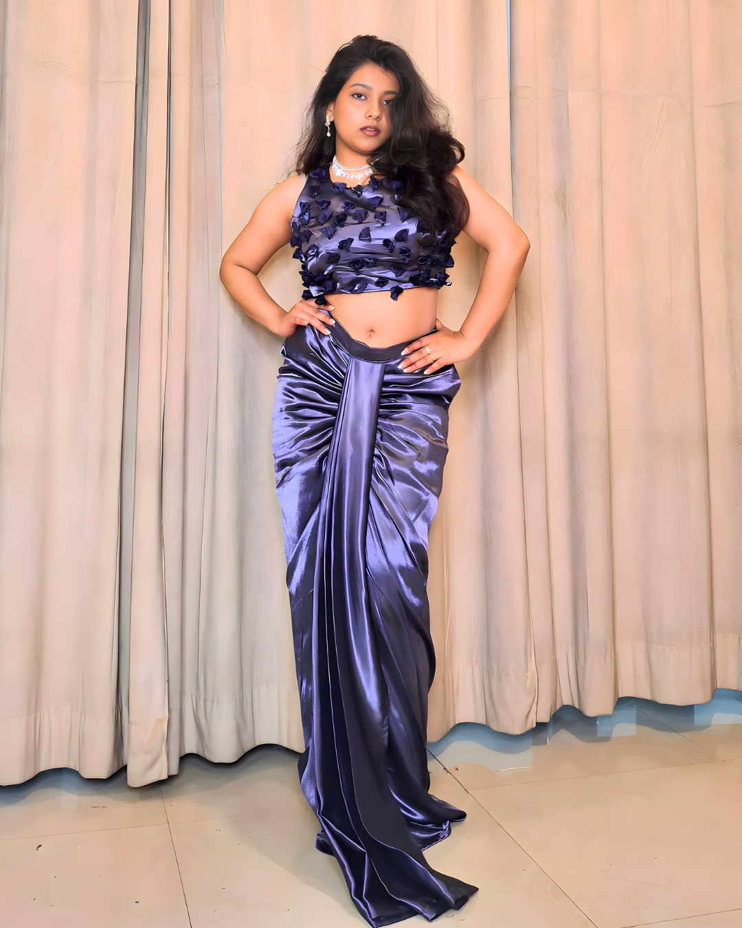 Royal Purple Satin Silk Drape Set