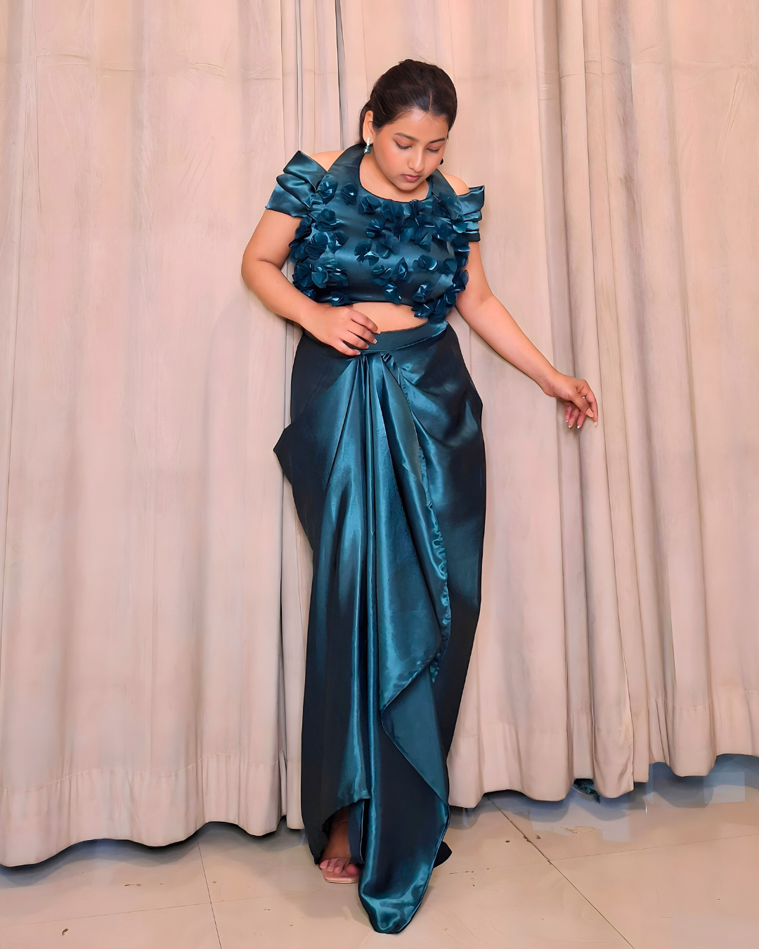 Peacock Green Satin Silk Drape Set