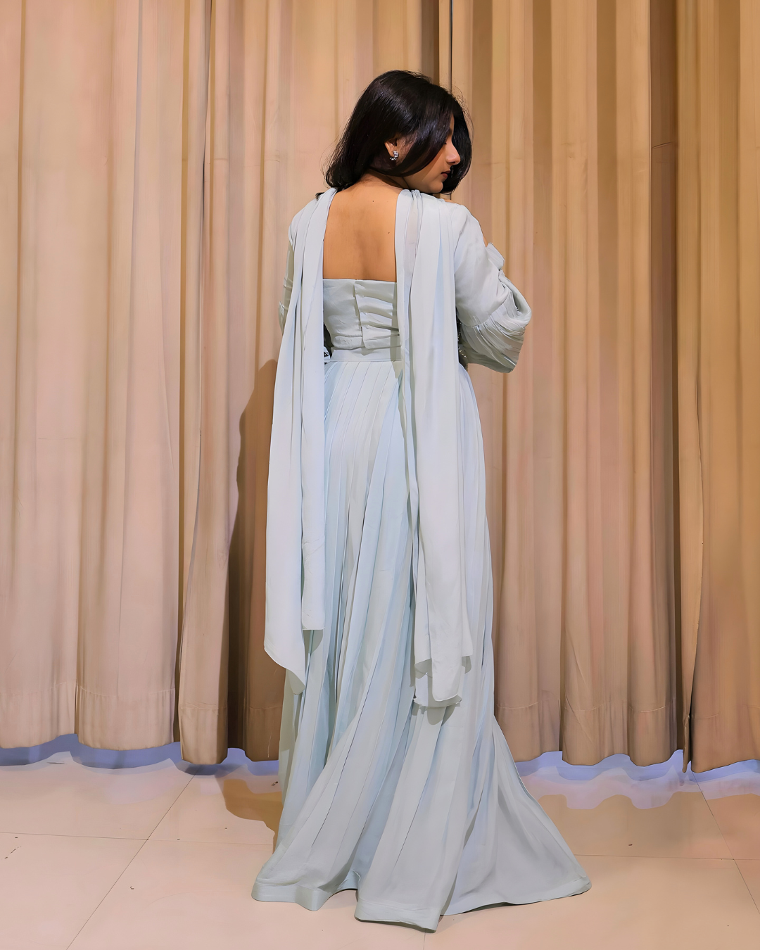 Powder Blue Beaded Chinon Lehenga Set