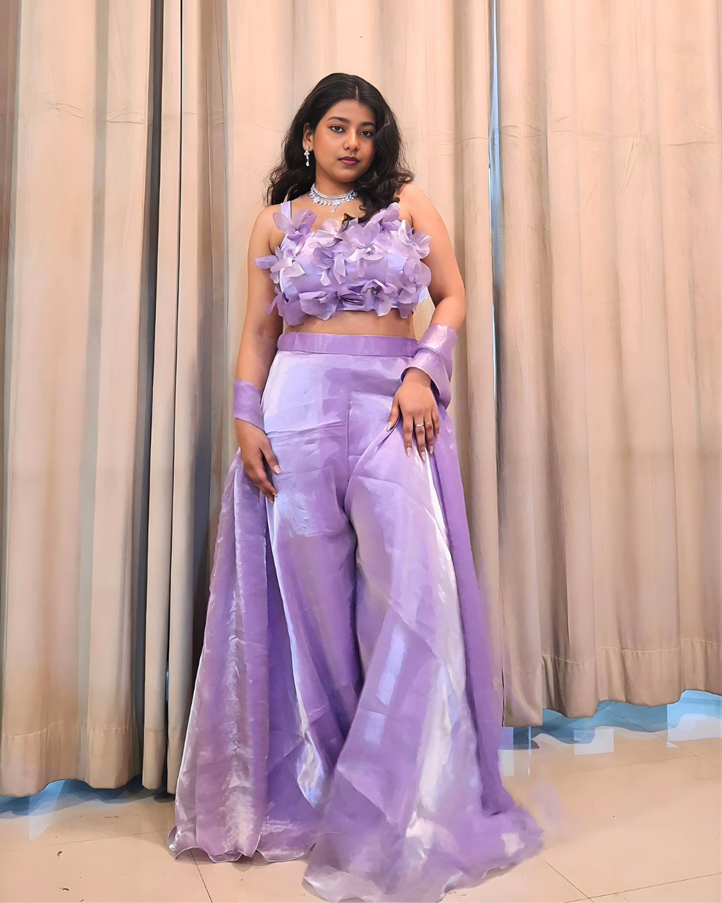 Organza Silk Palazzo Set with Bralette