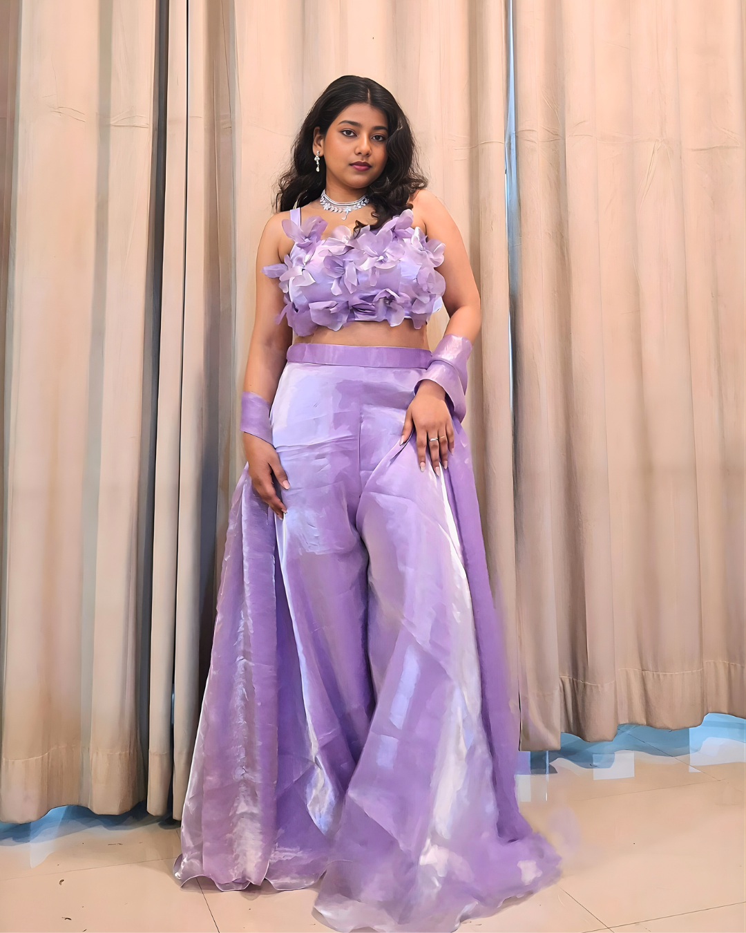 Organza Silk Palazzo Set with Bralette