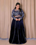 Royal Blue Velvet Embroidered Lehenga Set