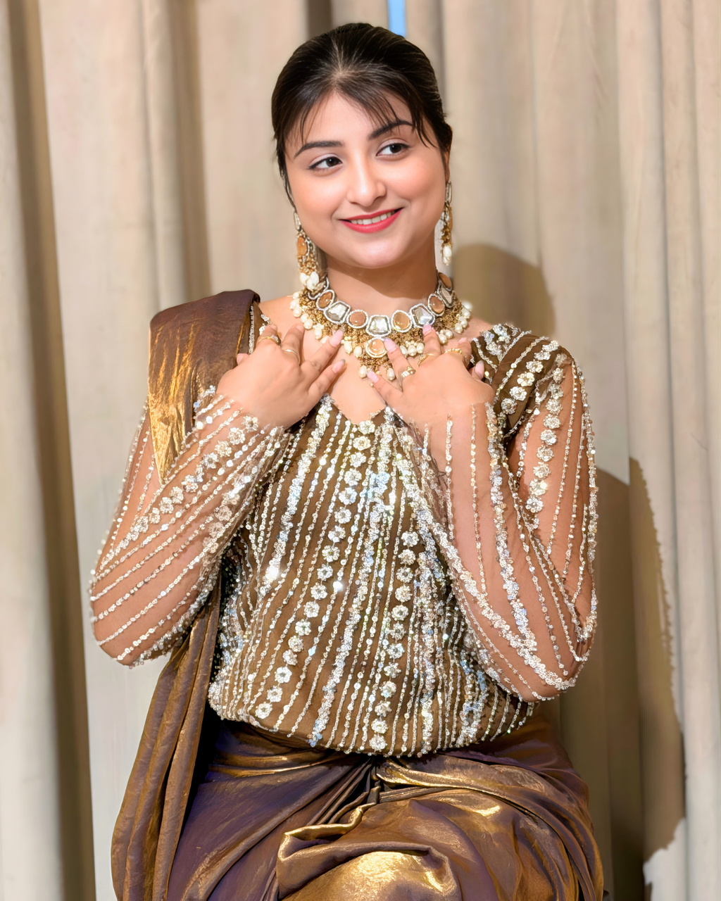 Metallic Gold Fendi Silk Drape Saree