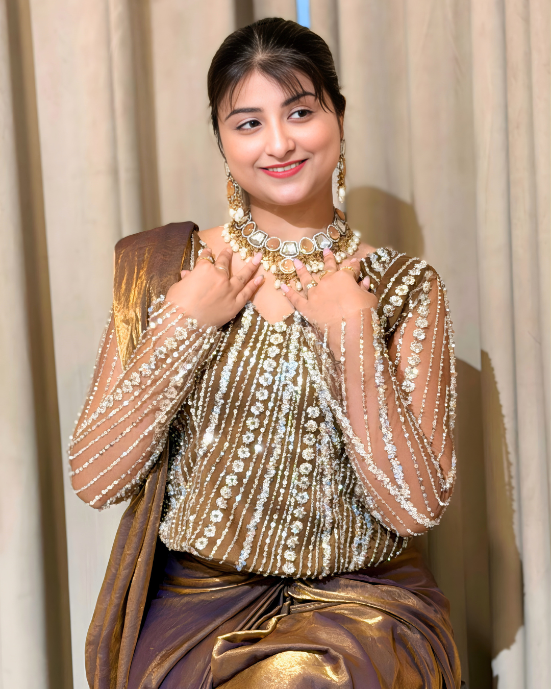 Metallic Gold Fendi Silk Drape Saree
