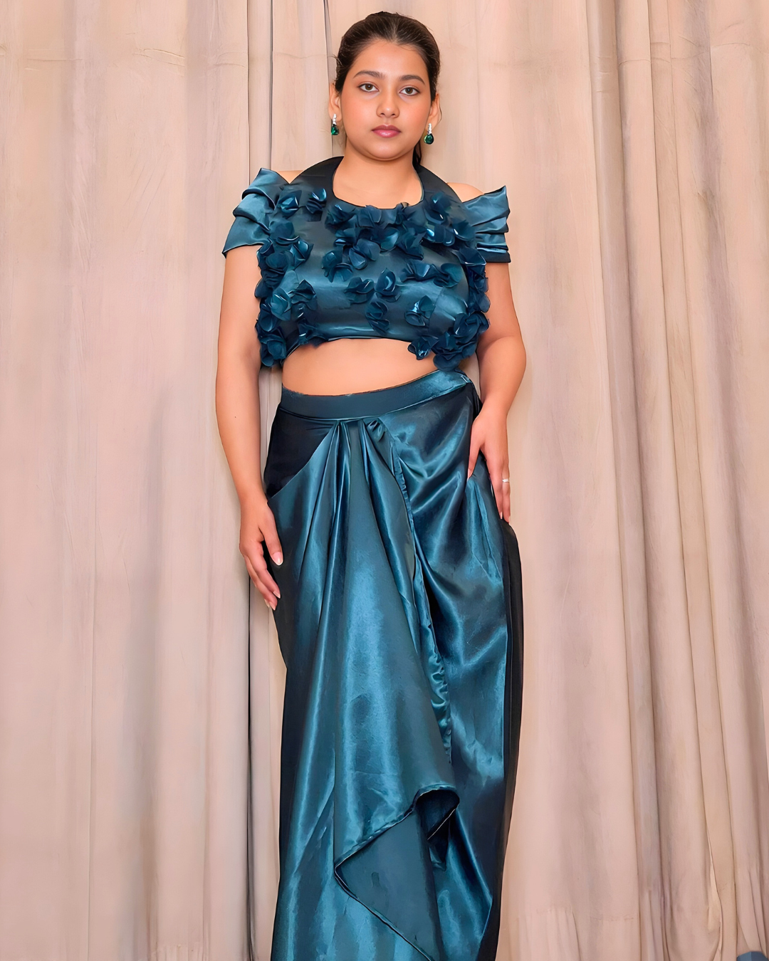 Peacock Green Satin Silk Drape Set