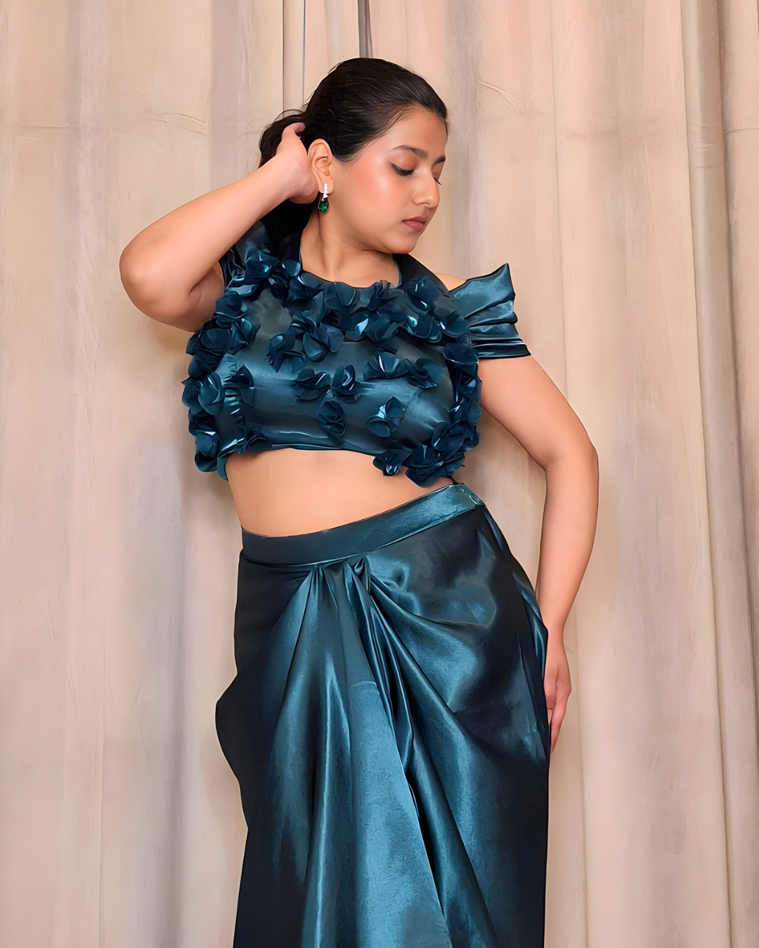 Peacock Green Satin Silk Drape Set
