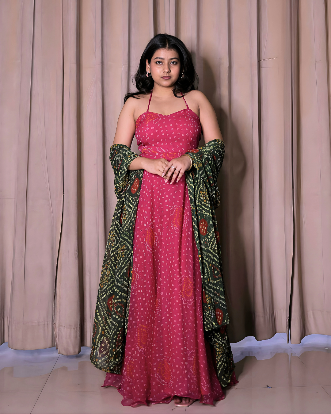 Bandhej Print Chiffon Long Suit Set