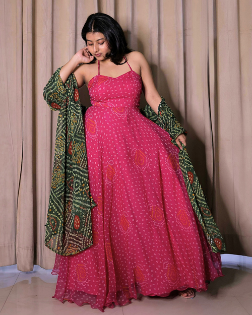 Bandhej Print Chiffon Long Suit Set