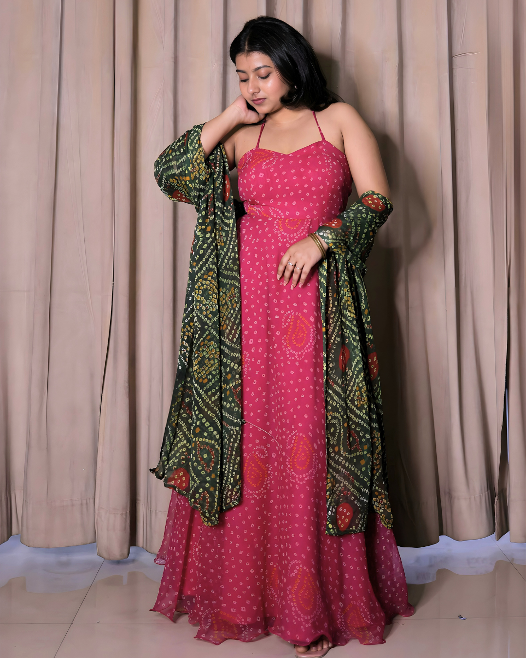 Bandhej Print Chiffon Long Suit Set