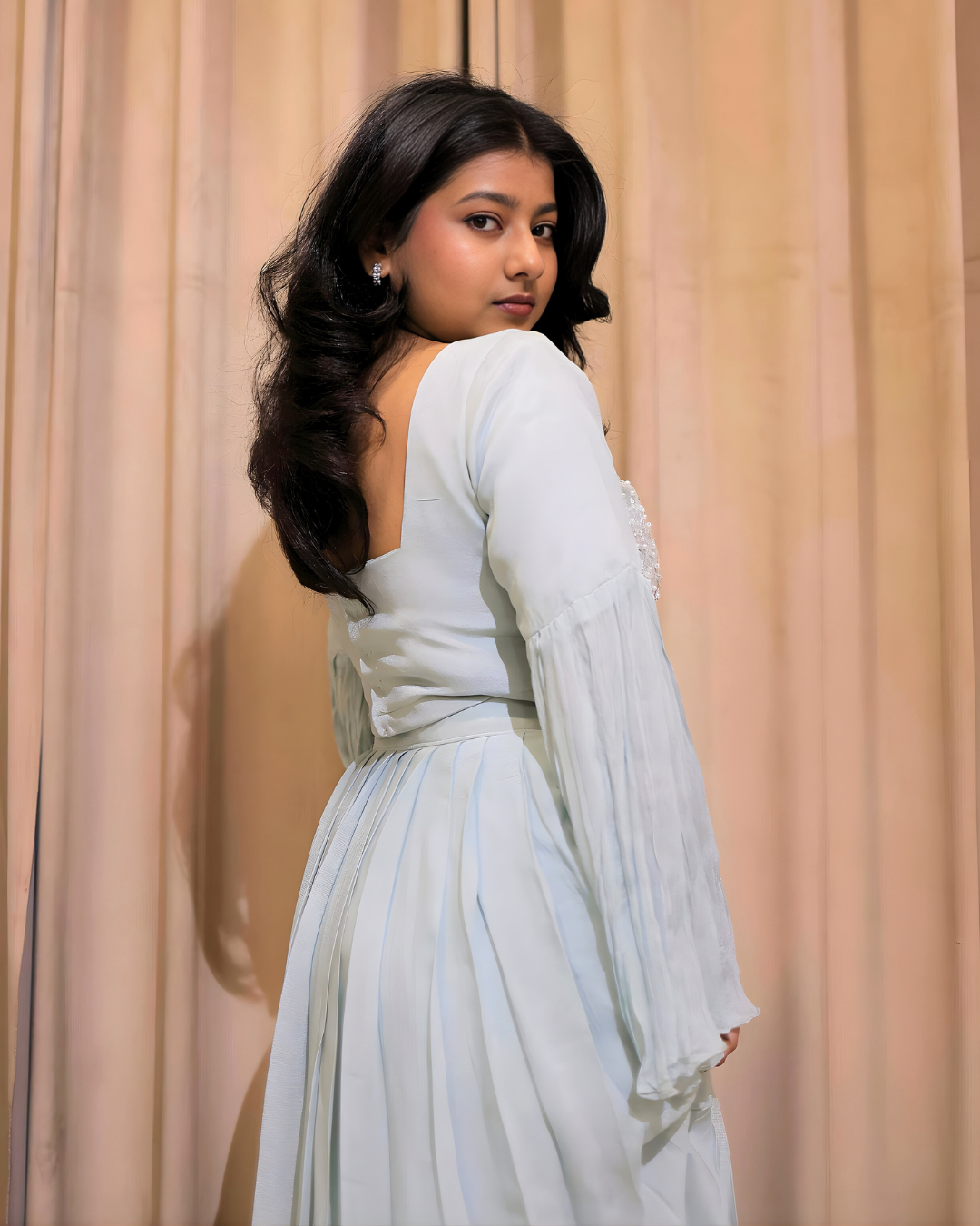 Powder Blue Beaded Chinon Lehenga Set