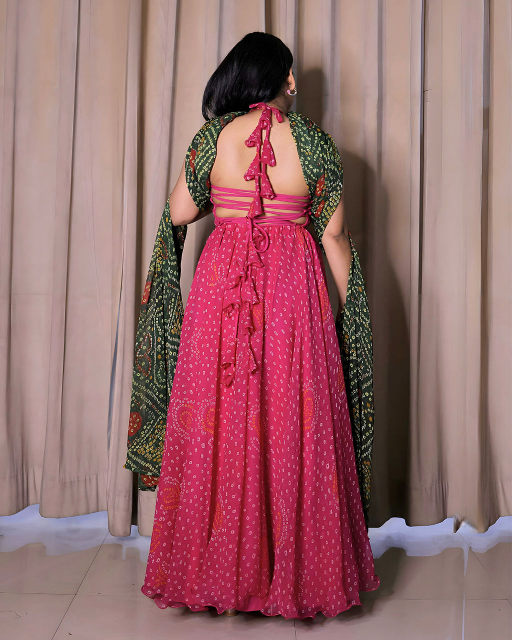 Bandhej Print Chiffon Long Suit Set