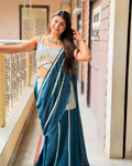 Teal Blue Pre-Draped Lehenga Set