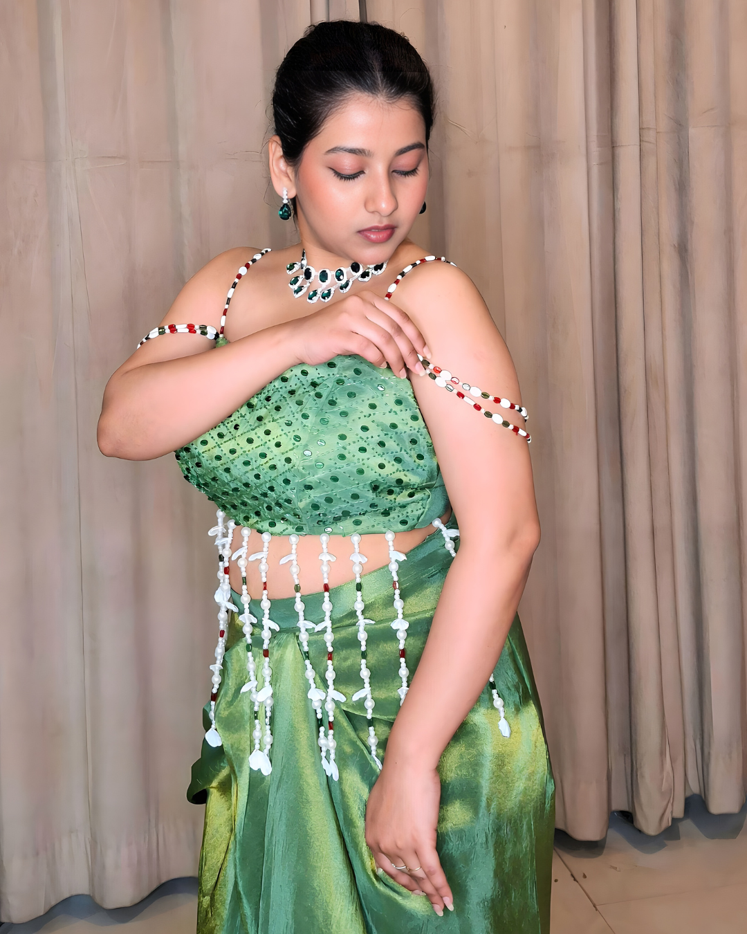 Parrot Green Tissue Silk Drape Set