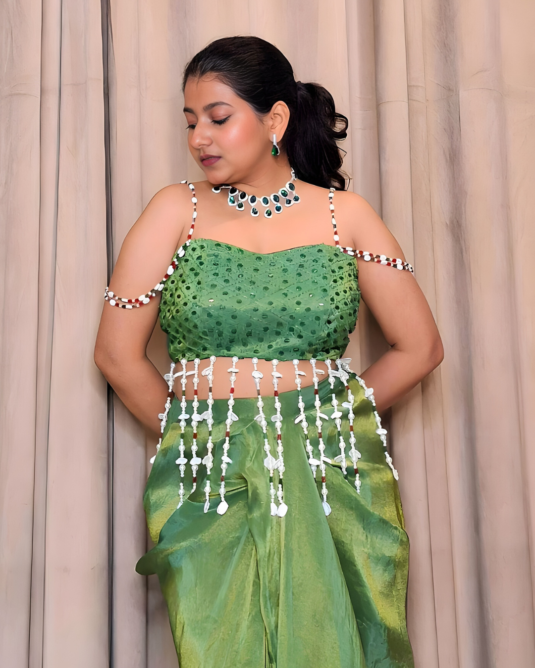 Parrot Green Tissue Silk Drape Set