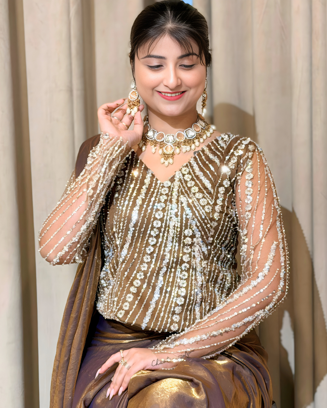 Metallic Gold Fendi Silk Drape Saree