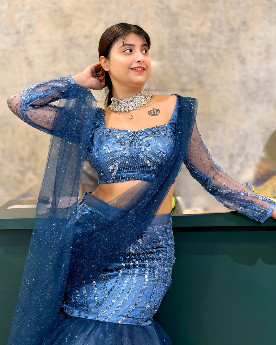 Midnight Blue Fishcut Lehenga Set
