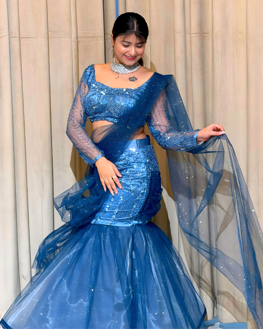 Midnight Blue Fishcut Lehenga Set