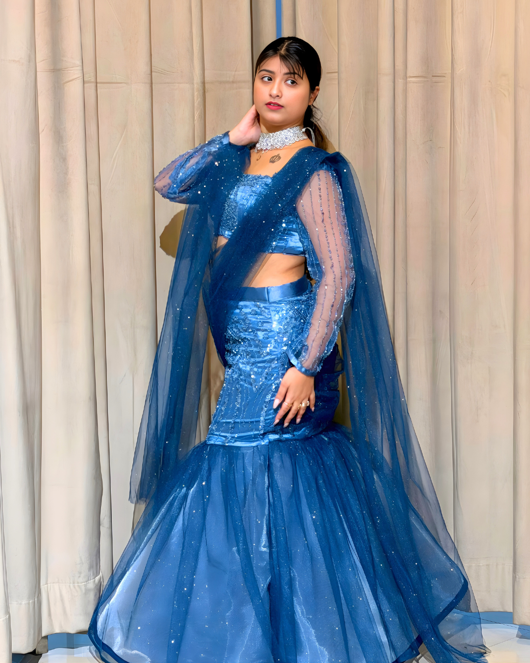 Midnight Blue Fishcut Lehenga Set