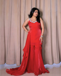 Cherry Red Mirror Lace Sharara Set