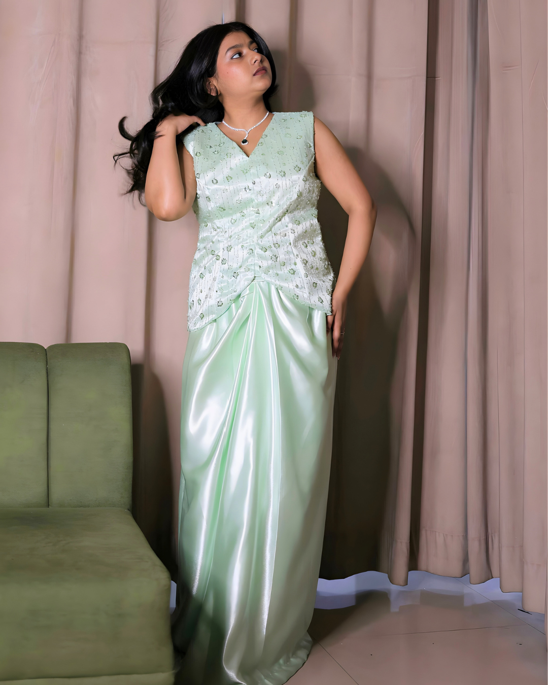 Pastel Mint Satin Silk Drape Set
