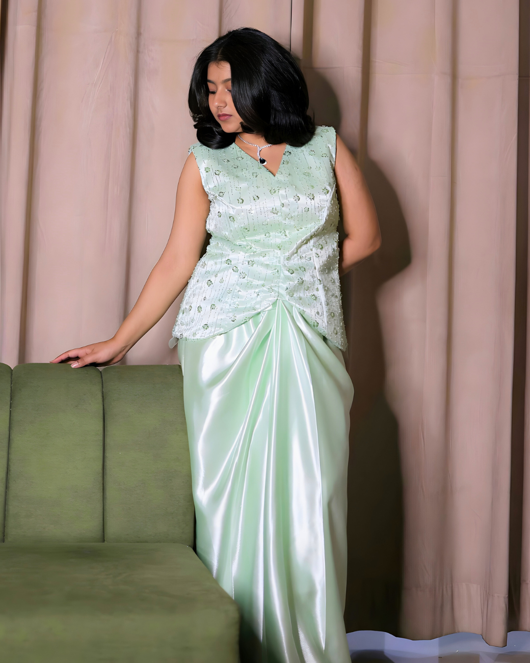 Pastel Mint Satin Silk Drape Set