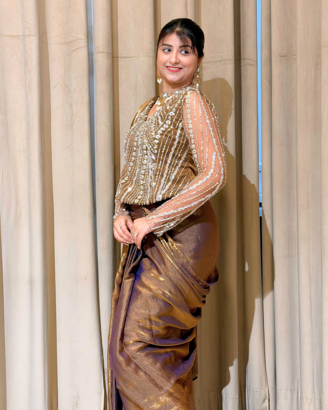 Metallic Gold Fendi Silk Drape Saree