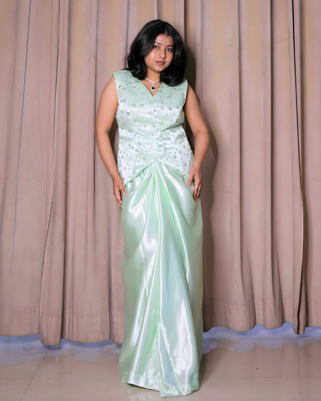 Pastel Mint Satin Silk Drape Set