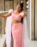 Barbie Pink Off-Shoulder Sequin Lehenga Set