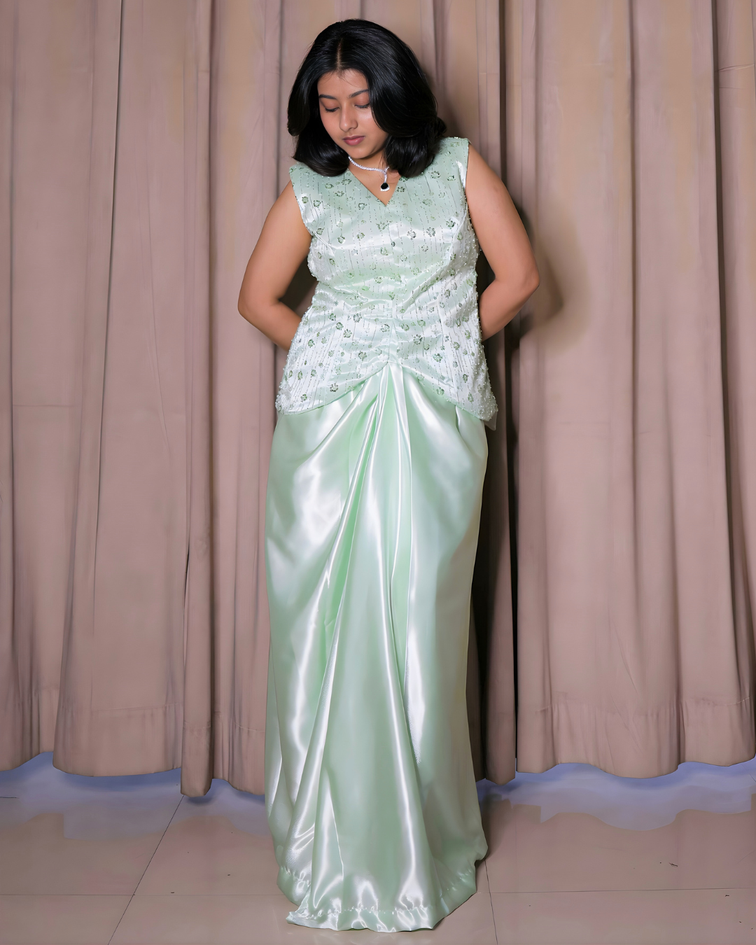 Pastel Mint Satin Silk Drape Set