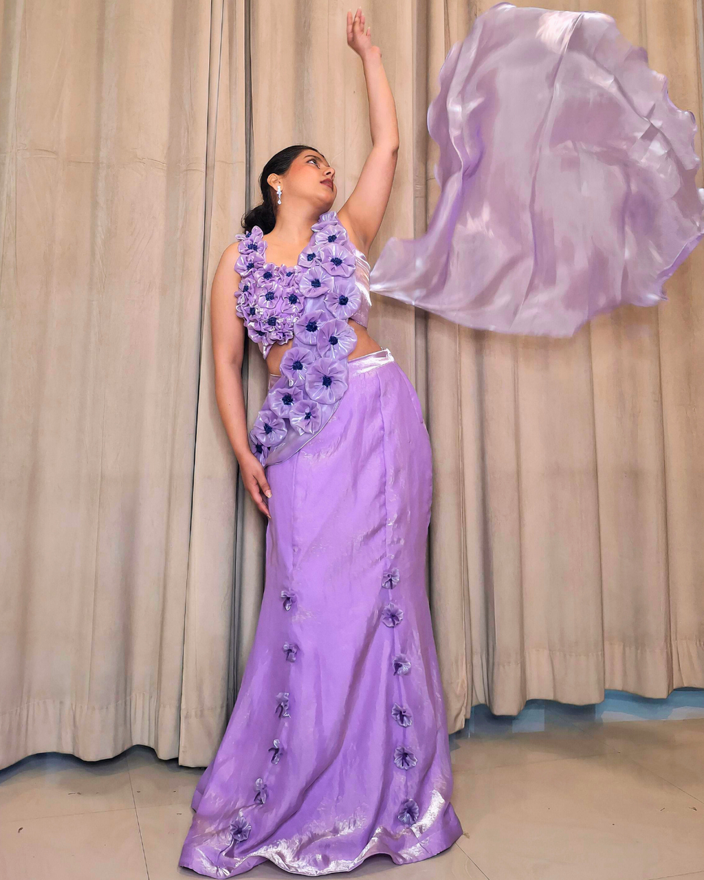 Lavender Floral Fendi Silk Lehenga Set