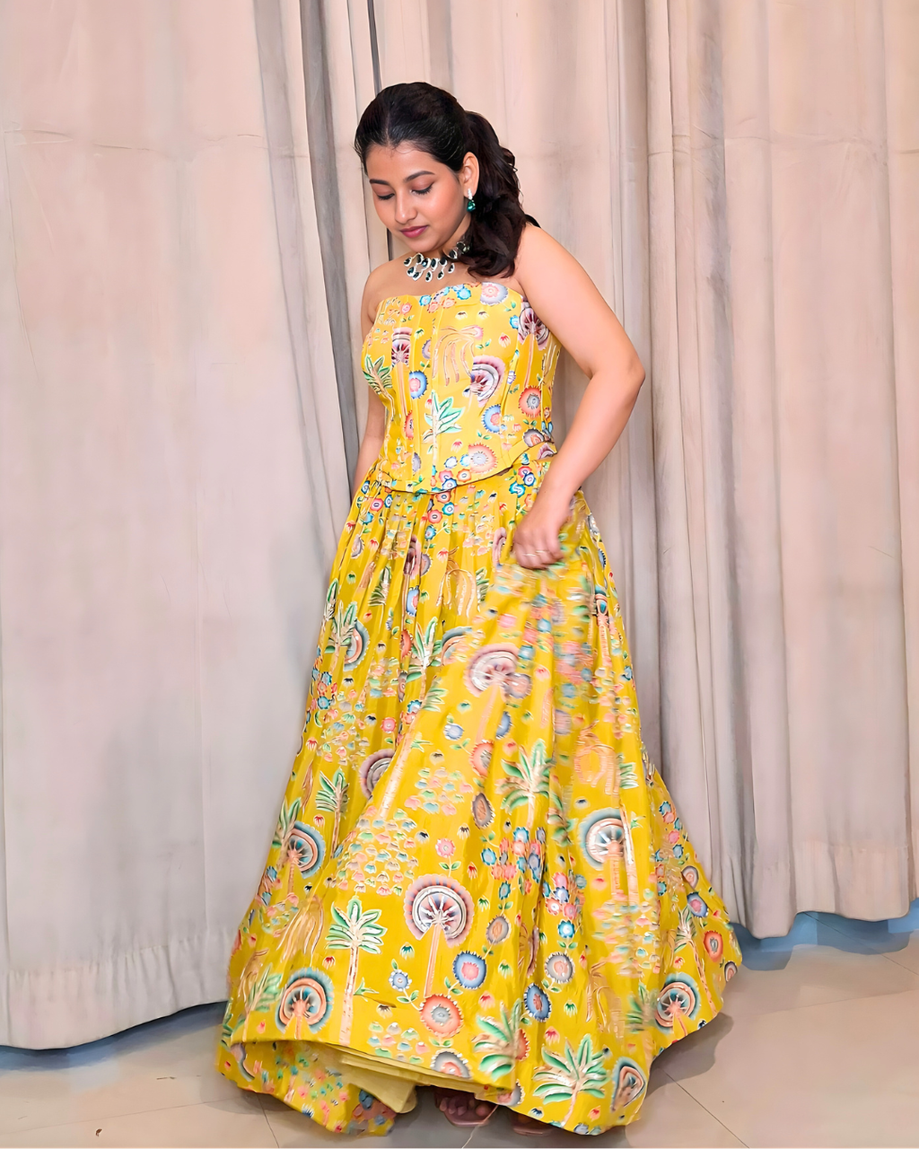 Sunshine Yellow Crepe Silk Lehenga Set