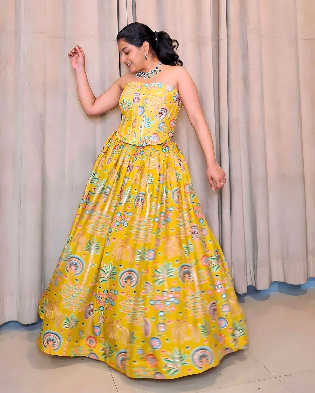 Sunshine Yellow Crepe Silk Lehenga Set