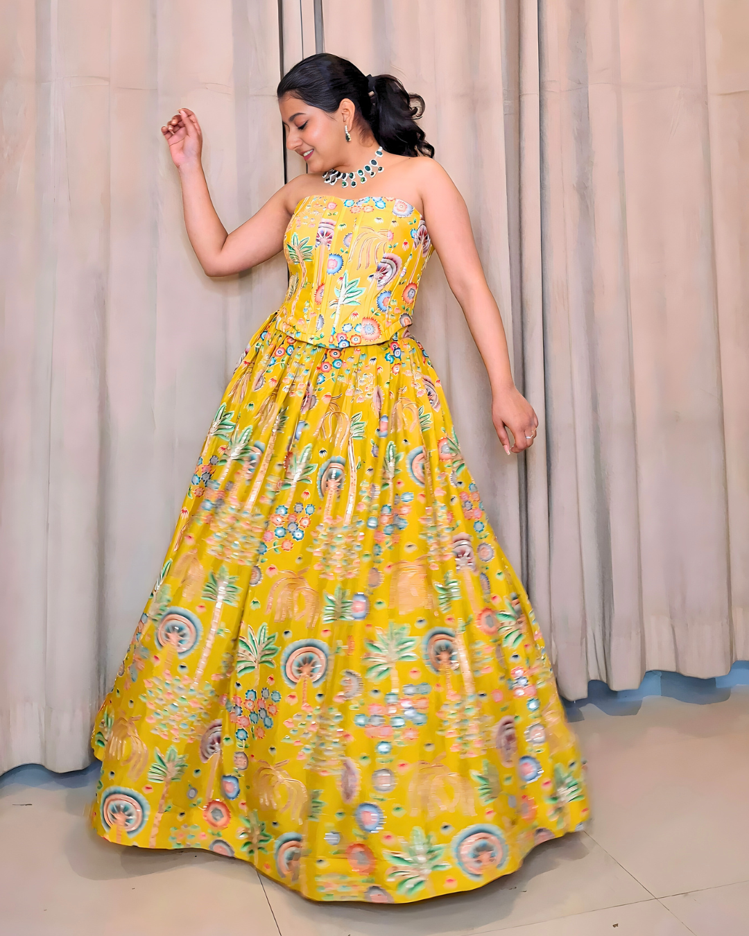 Sunshine Yellow Crepe Silk Lehenga Set