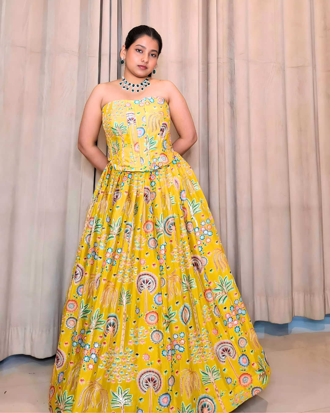 Sunshine Yellow Crepe Silk Lehenga Set