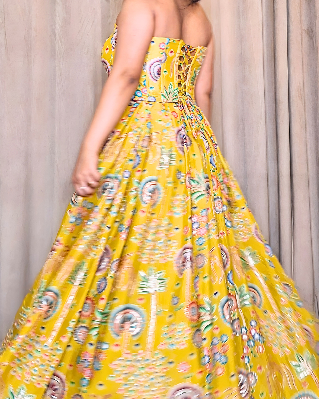 Sunshine Yellow Crepe Silk Lehenga Set