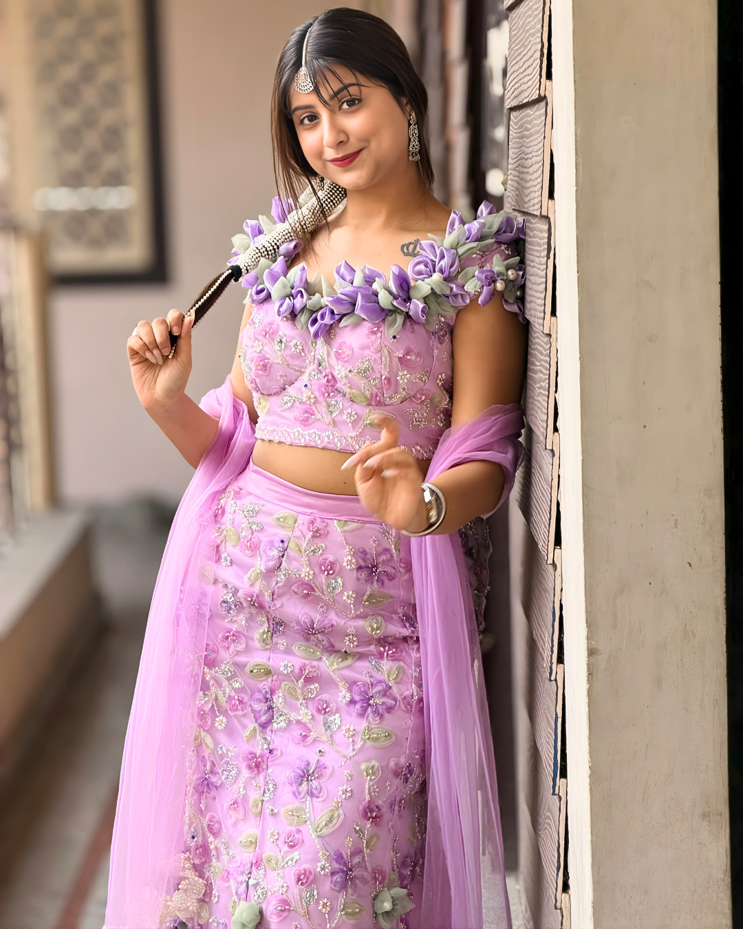 Lilac Floral Fishcut Lehenga Set