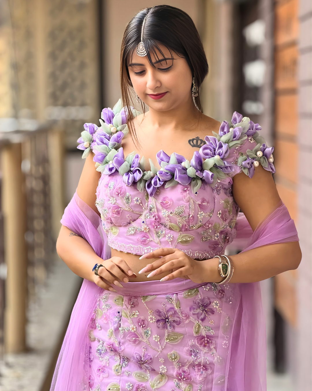Lilac Floral Fishcut Lehenga Set