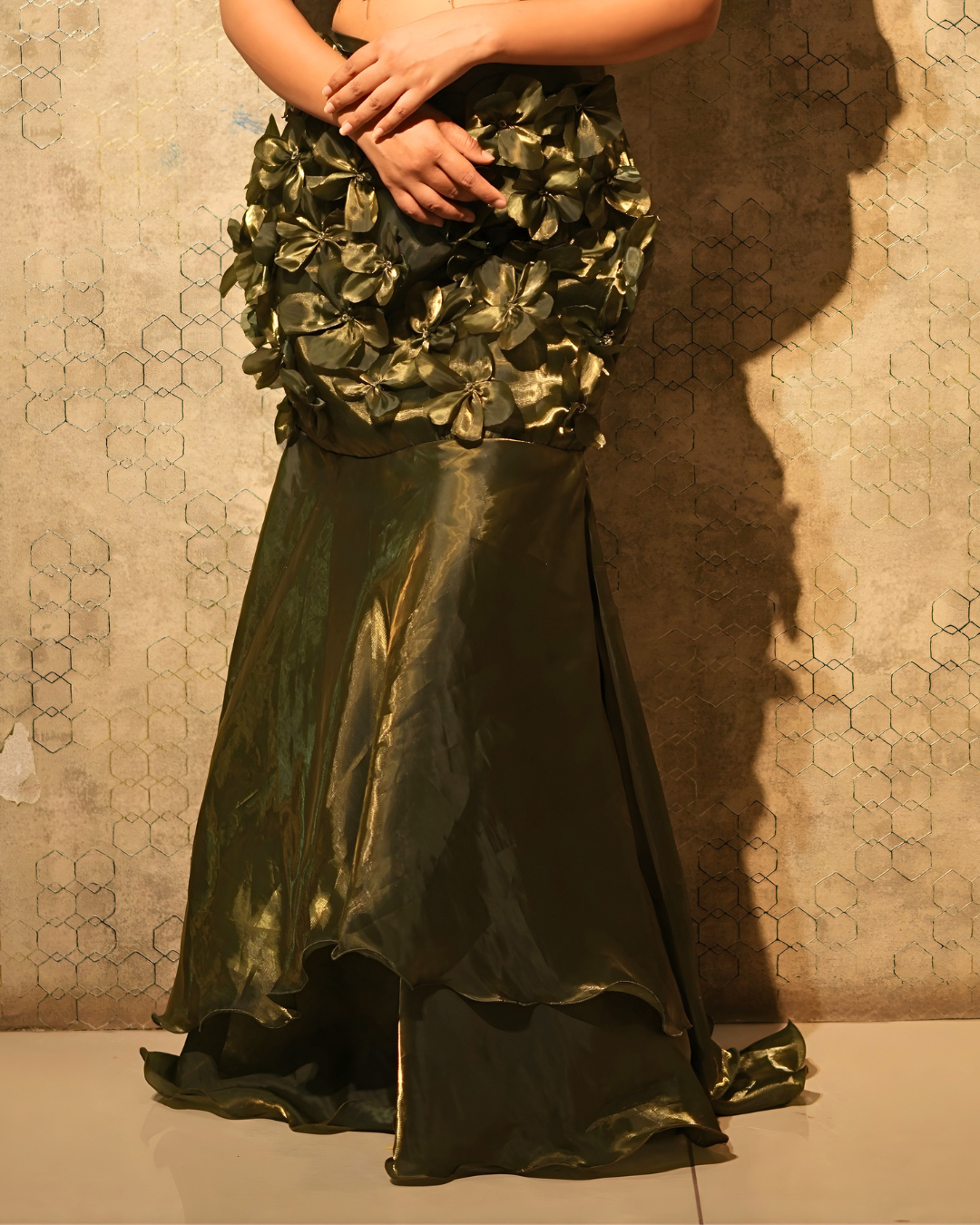 Mehendi Green Floral Fishcut Lehenga Set