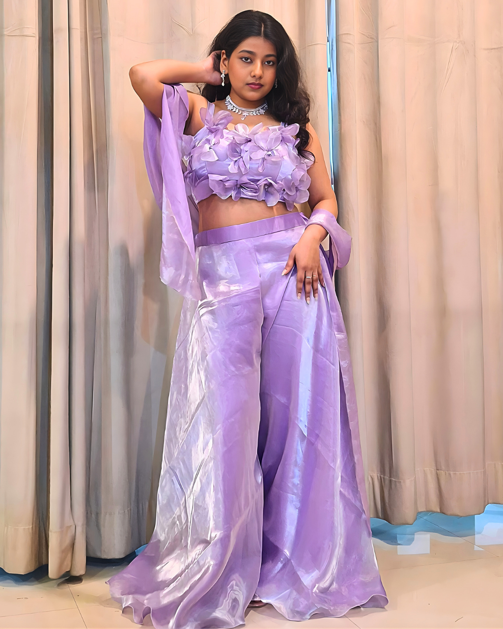 Organza Silk Palazzo Set with Bralette