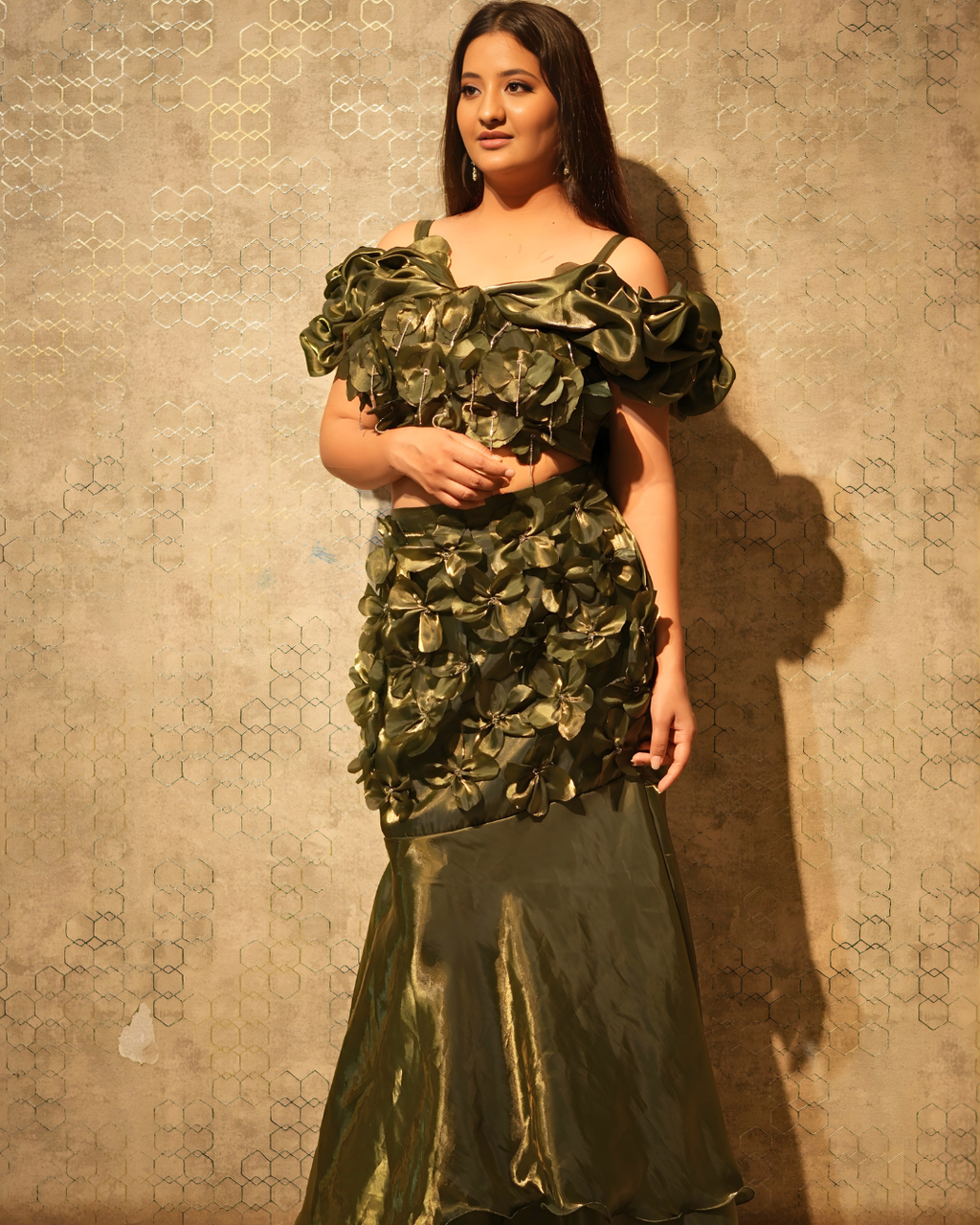 Mehendi Green Floral Fishcut Lehenga Set