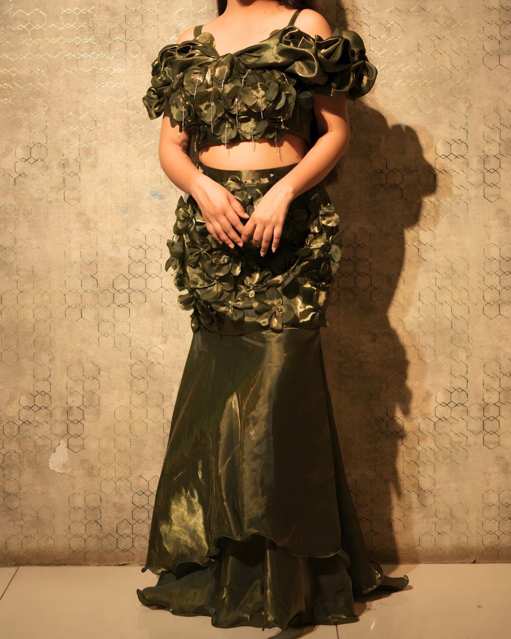 Mehendi Green Floral Fishcut Lehenga Set